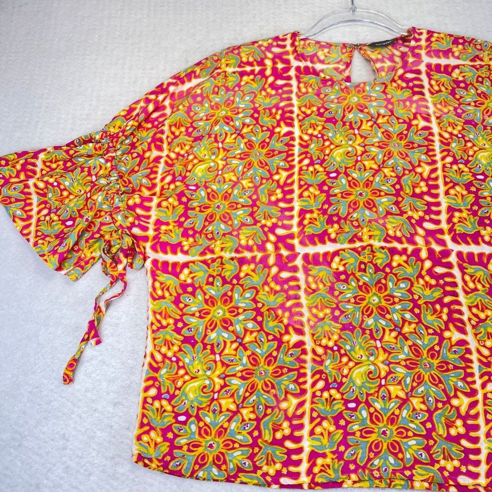 MARIMEKKO Womens 40 Jade Simbad Retro Floral Boho Tie Dye Tie Sleeve Blouse - Picture 2 of 10